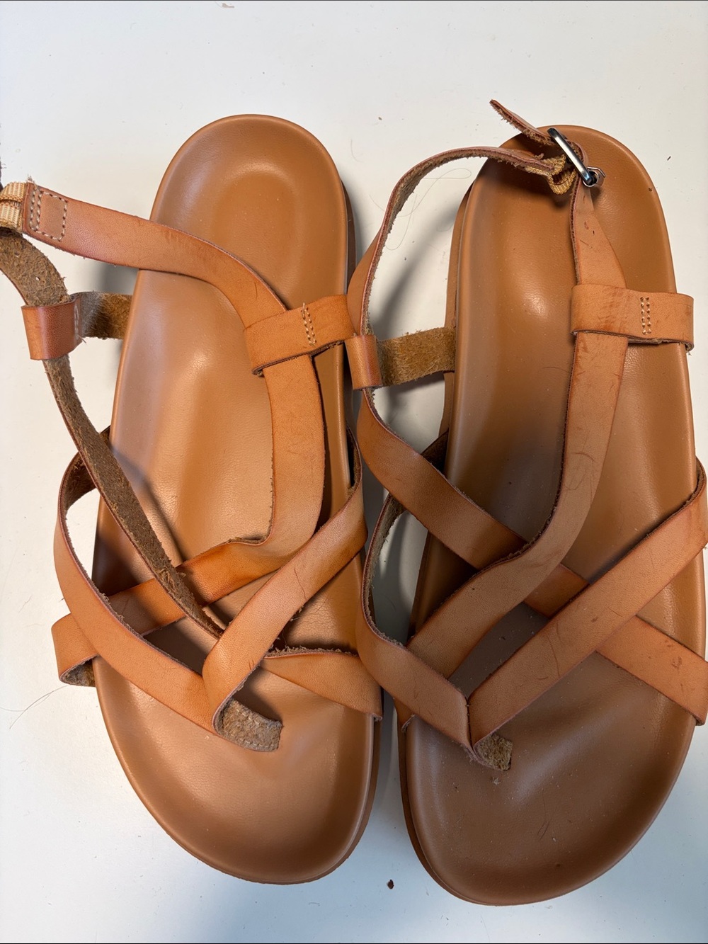 Maurices Strappy Leather Sandals in Cognac